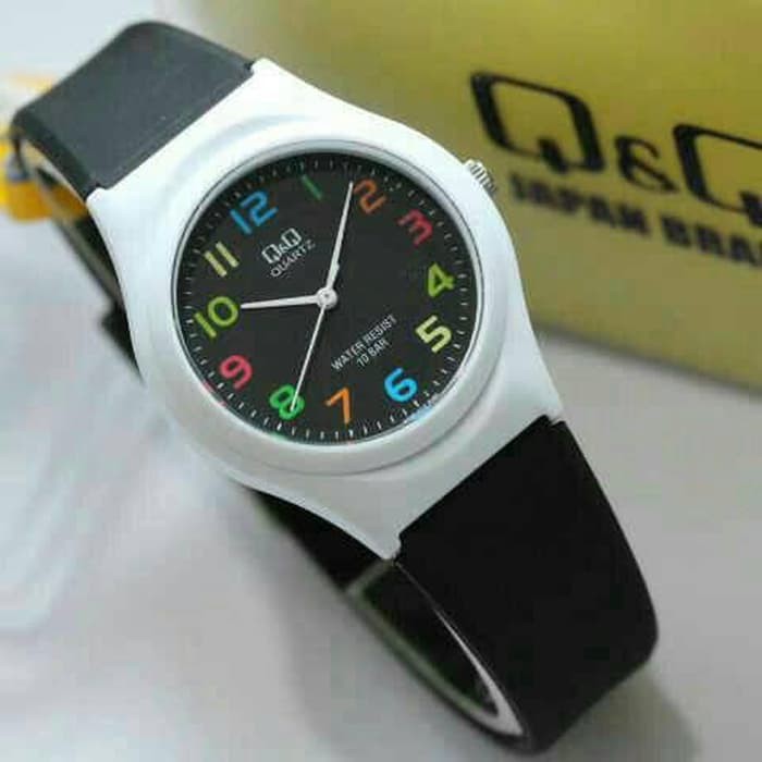 Jam Tangan qq wanita QQ vq86 hitam putih tali karet original girly