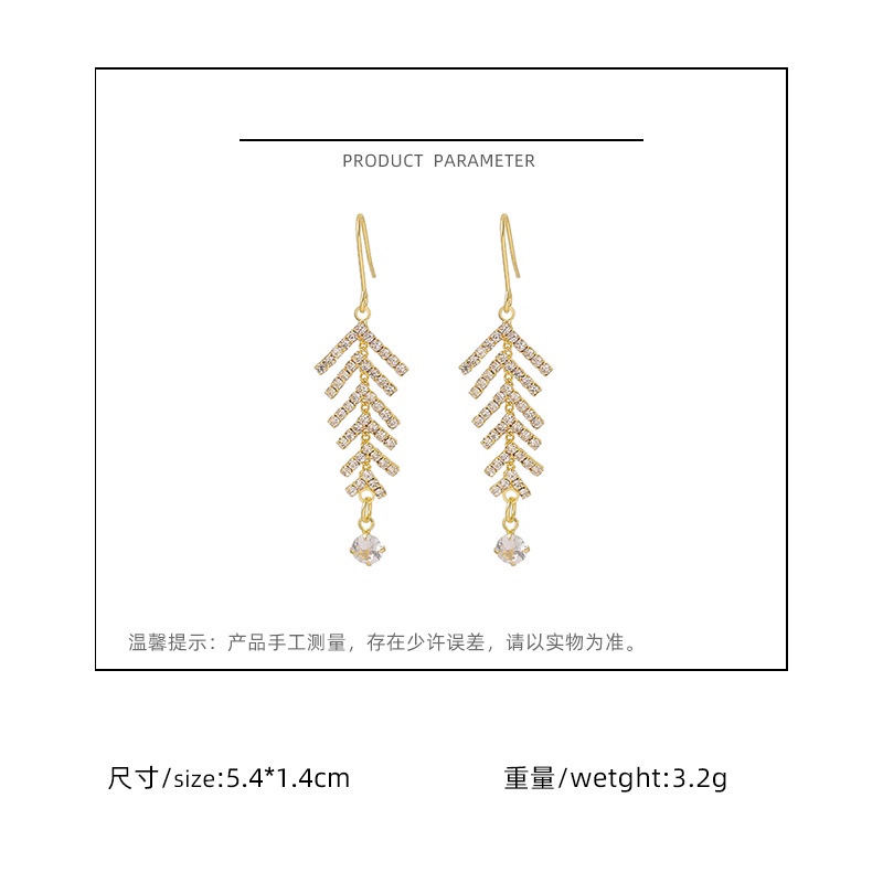 Sterling silver jarum Korea zircon daun 2021 Baru elegan pribadi internet influencer stud anting-ant