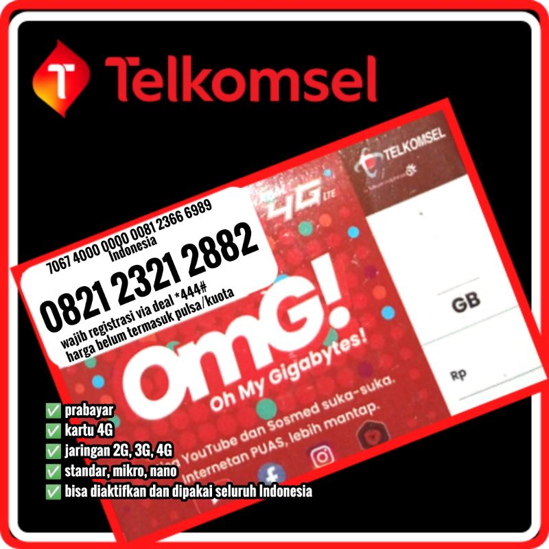 Kartu perdana nomor cantik telkomsel simpati 4G LTE 232x 2882