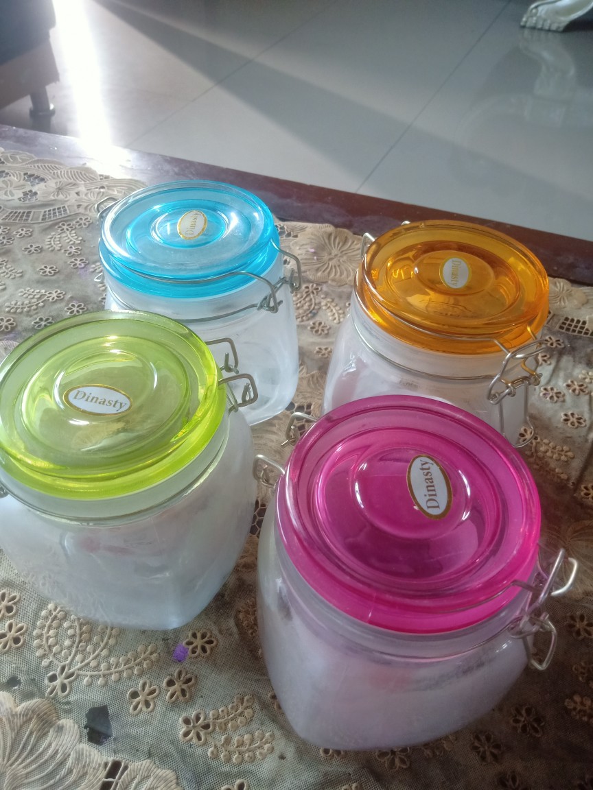Toples Kaca Hermetico Warna / Toples Madu Storage Jar Hm 750 Gl Tutup Warna Warni (per Biji)