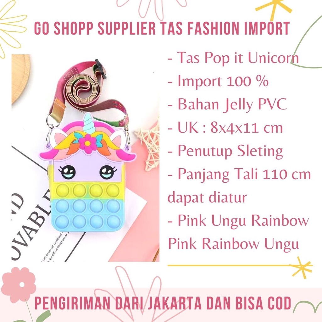 Tas Pop it Anak Pony Unicorn Lucu Import - Tas Selempang Anak Karakter Unicorn - Tas Pop It Terbaru Import - Tas Anak Lucu Pop It Fidget Toys [JL15]