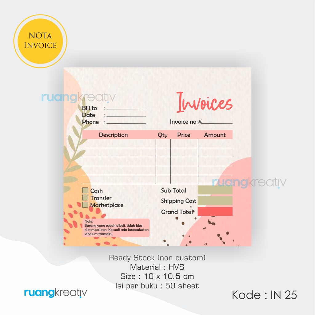 

Ruang Kreativ Buku Nota Aesthetic Invoice Olshop Full Color