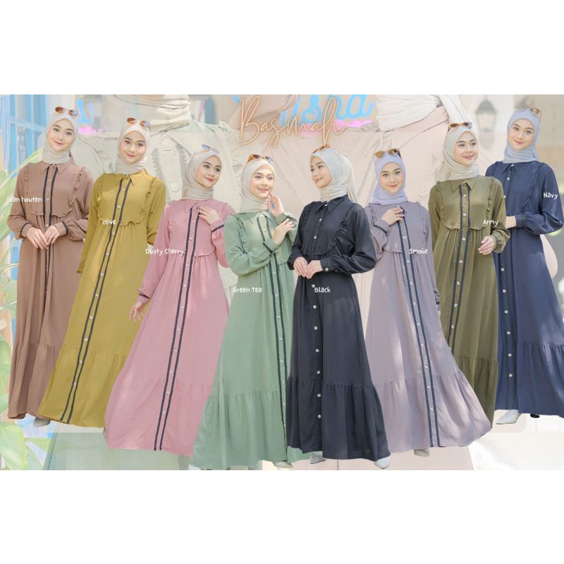 BASMAH DRESS BY GERAIMIKA REAL PICT ORIGINAL GAMIS LINEN STRETCH