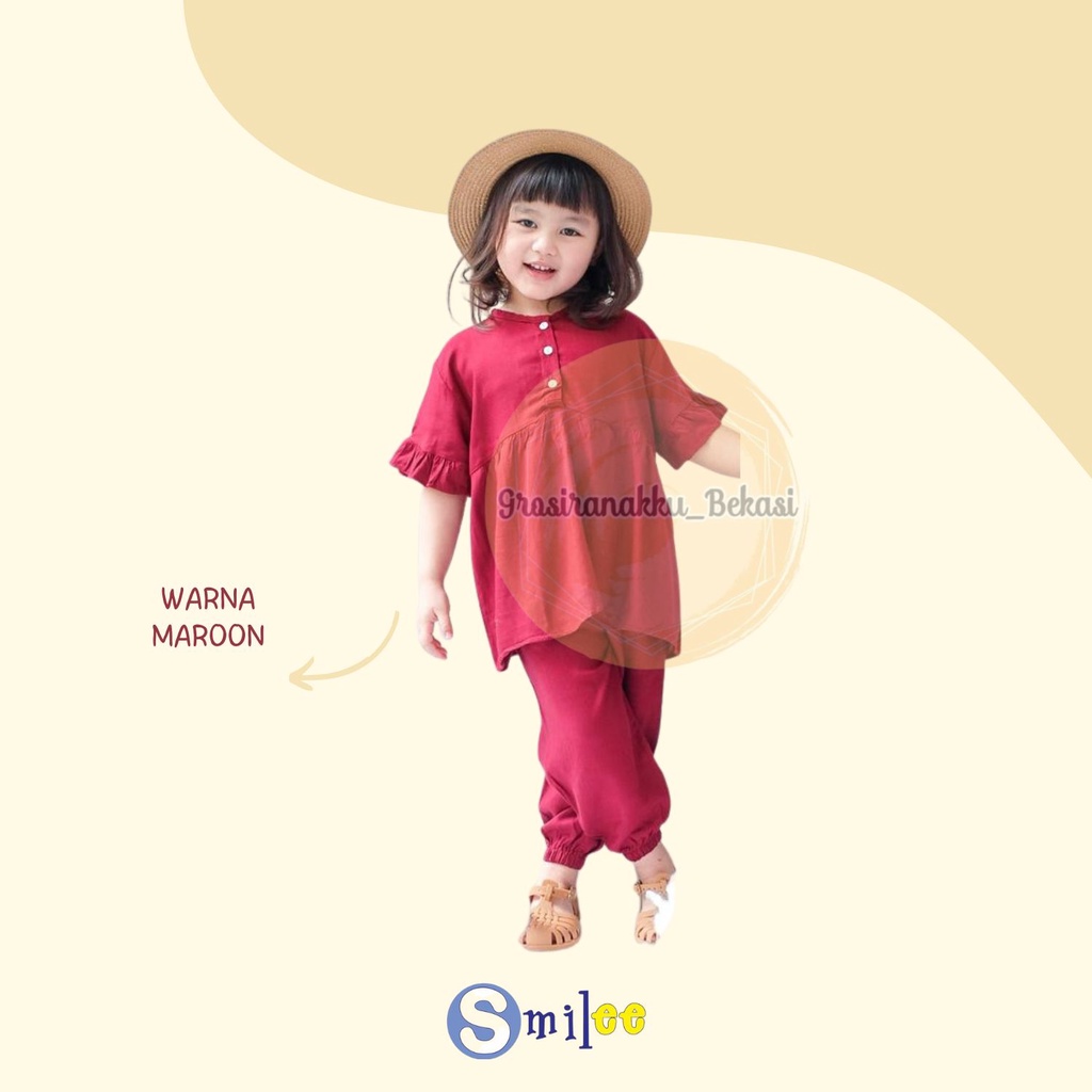 Setelan Anak Rayon Polos Smilee Yola Warna Maroon size 1-5Thn