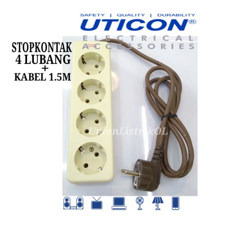 Stopkontak Arde 4 Lubang + Kabel 1.5m UTICON ST148C