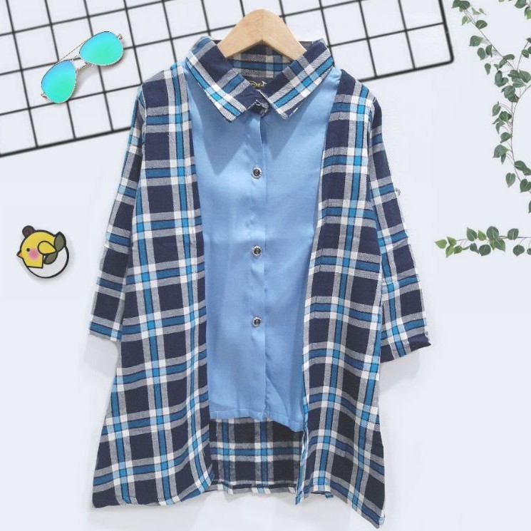 Blus Tunik anak perempuan Motif Kotak Kotak