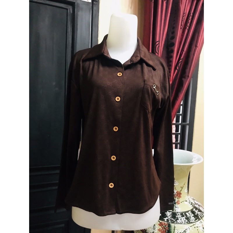 KEMEJA GUCCI COKLAT BRANDED PREMIUM