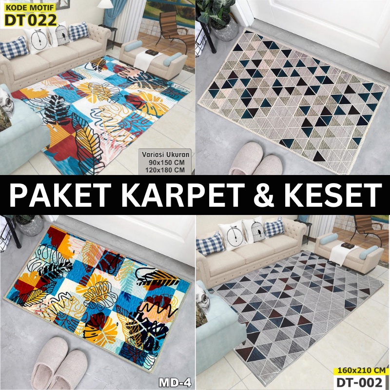 New Paket hemat Karpet dan Keset ukuran 160x210cm dan 40cmx60cm Motif hello kitty cars segitiga daun bunga karakter kartun daun kupu-kupu anti selip nyerap air Keset aesthetic Karpet Rumah Tangga European Style Minimalis Modern Sutera99