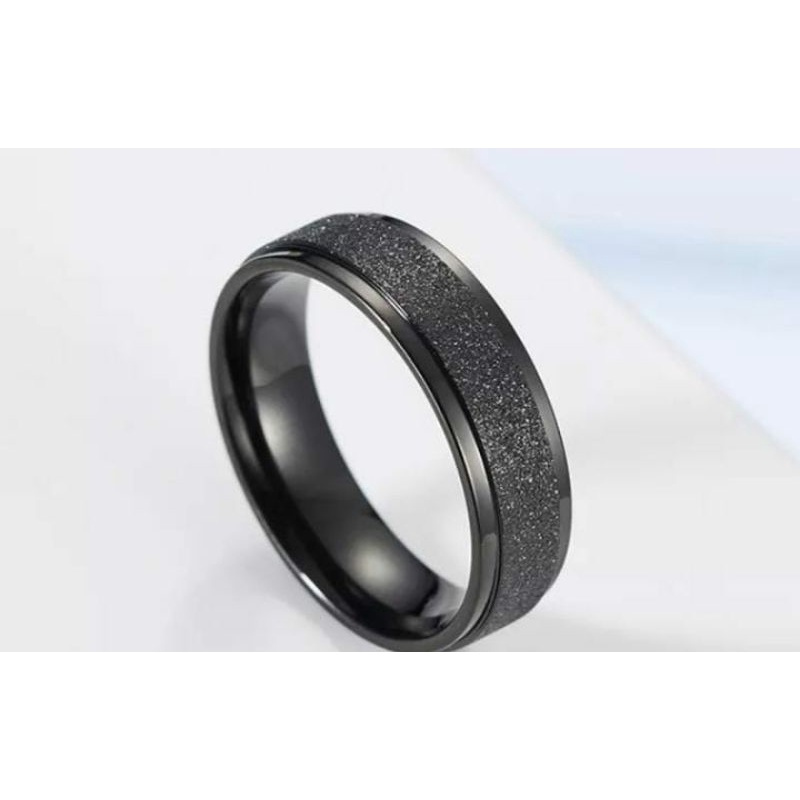 Cincin Titanium Pria Wanita Model Pasir Warna Hitam Anti Karat