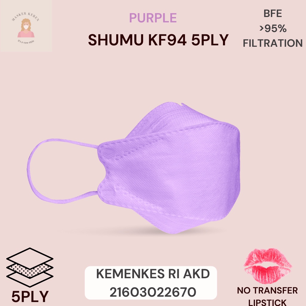 Masker KF94 SHUMU PURPLE Masker Anti Lipstick Transfer Murah Original