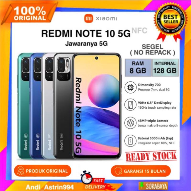 XIAOMI REDMI NOTE 10 5G RAM 8/128GB NFC NEW SEGEL GARANSI RESMI (no repack)