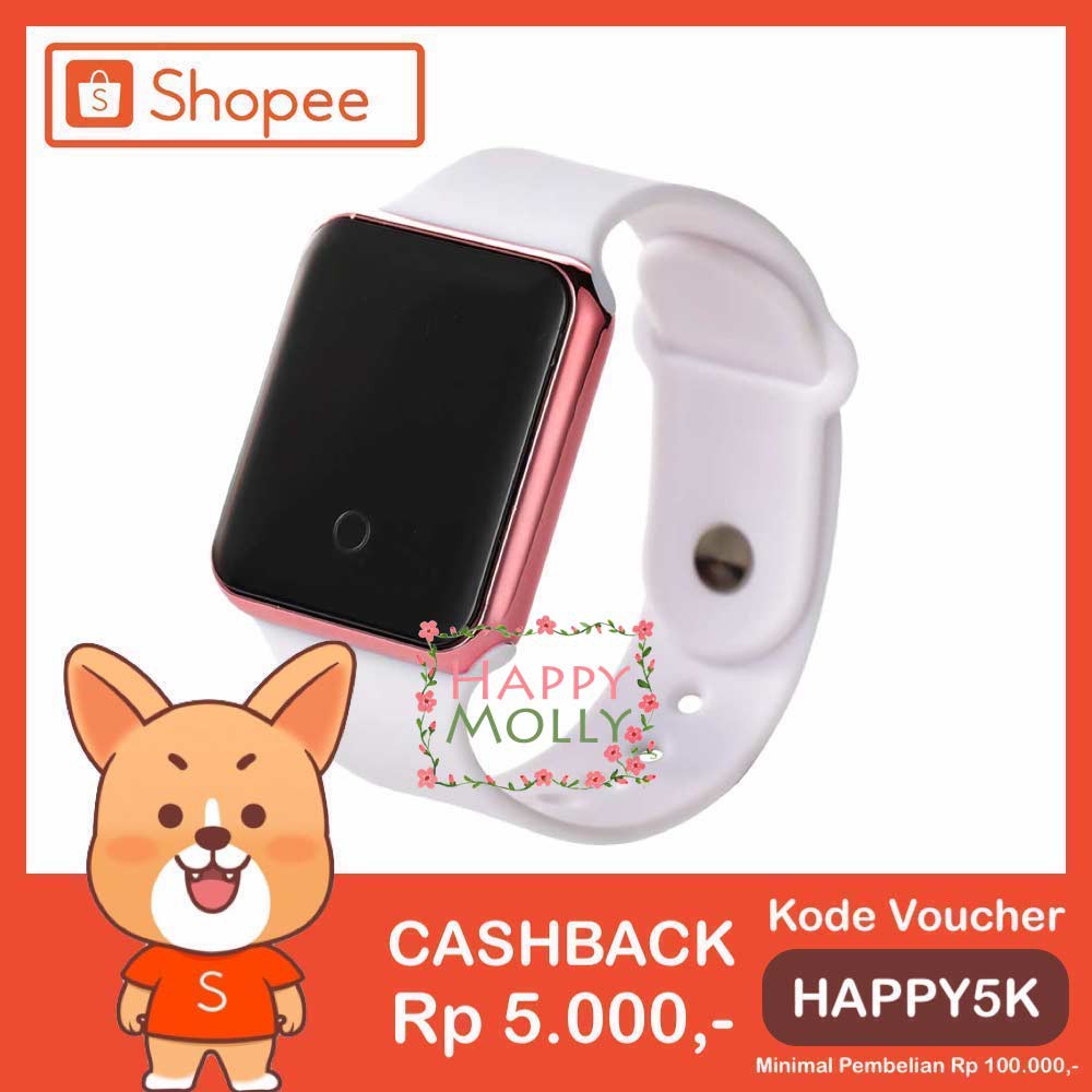 Touch Screen★LED Watch [ White Rose Gold ] Jam Tangan Digital Pria &amp; Wanita - Strap Rubber