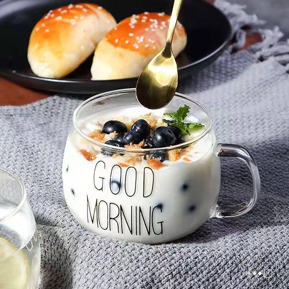 Lanfy Good Morning Cup Tahan Panas Reusable Breakfast Untuk Jus Susu Teh Cangkir Peralatan Minum Dengan Pegangan Mug Kopi