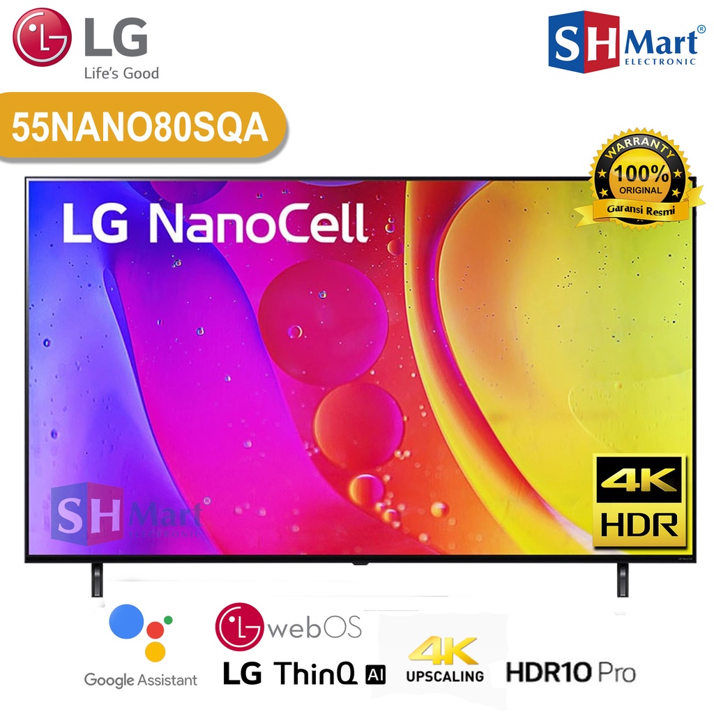 SMART TV LG 55 INCH NANO CELL TV 55NANO80SQA UHD 4K HDR NEW 2022 55NANO80 GARANSI RESMI