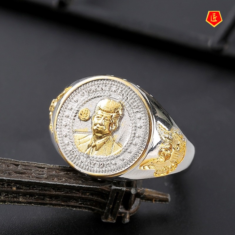 [Ready Stock]Commemorative Silver Coin Avatar Ring for Men