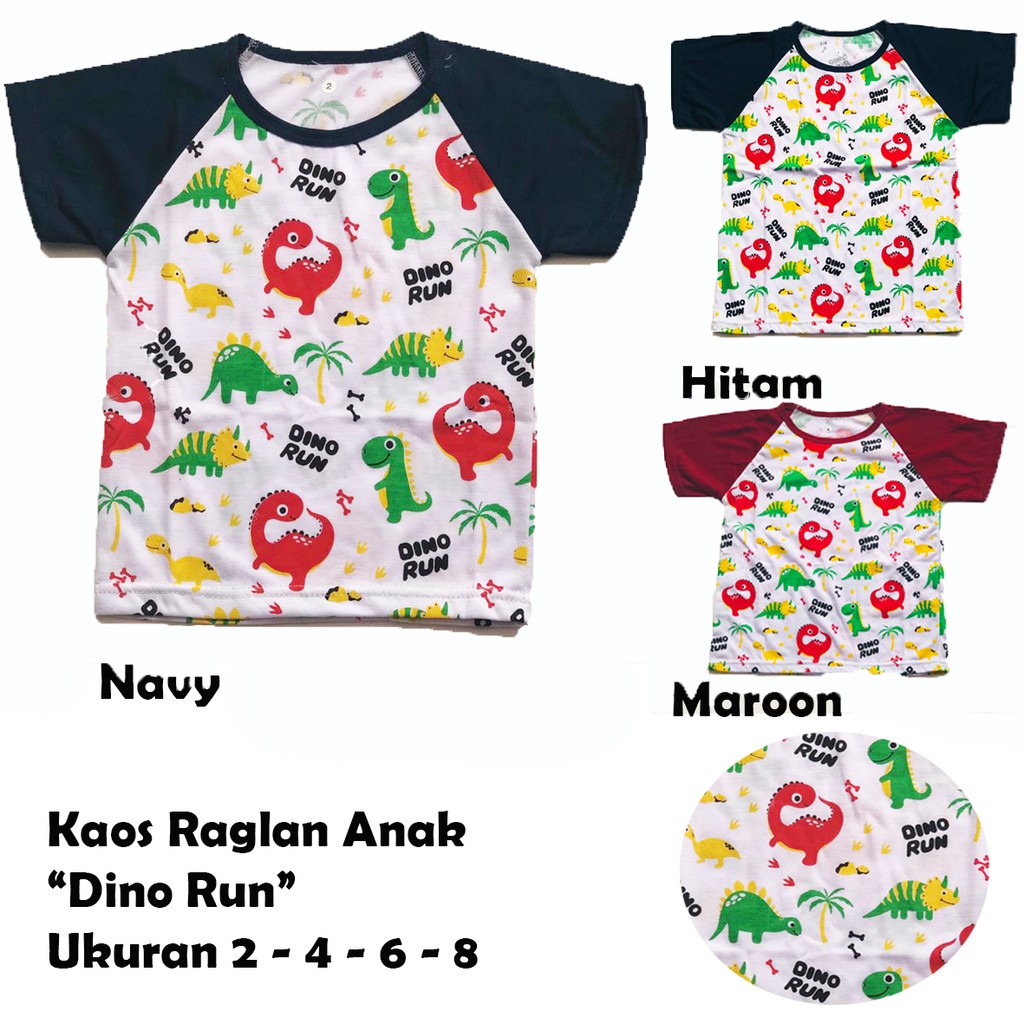 Kaos Raglan Anak Fullprint Dino Run Lengan Pendek