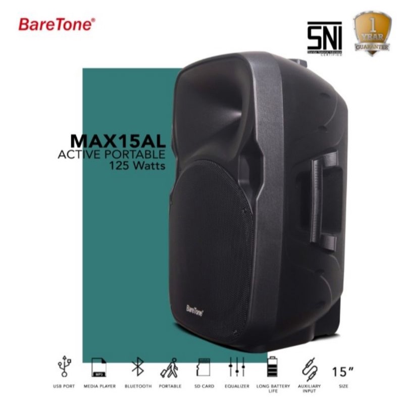 SPEAKER PORTABLE AKTIF WIRELESS MEETING BARETONE 15 INCH MAX 15AL BLUETOOTH ORIGINAL