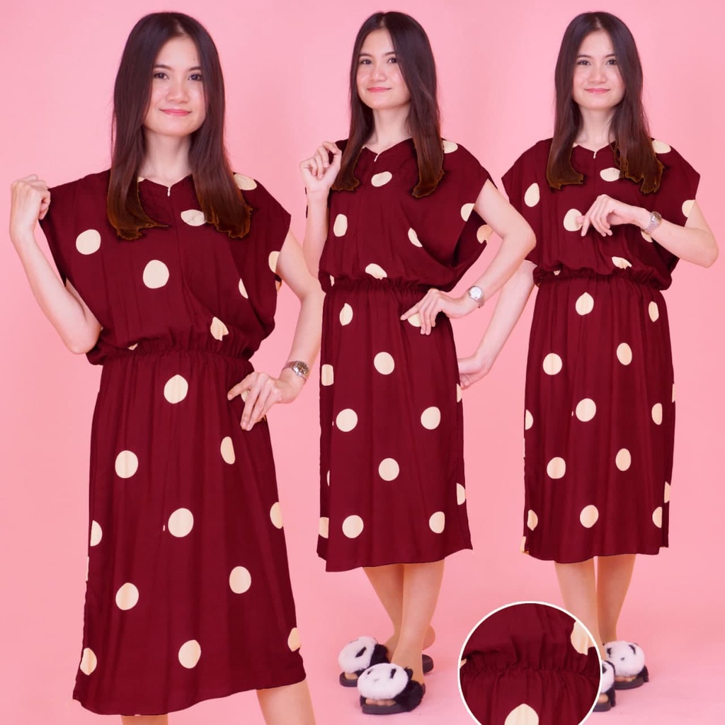 DASTER MANOHARA SANTUNG PAKAIAN BAJU TIDUR MURAH KEKINIAN BATIKWARNA-MHS Polkadot Marun