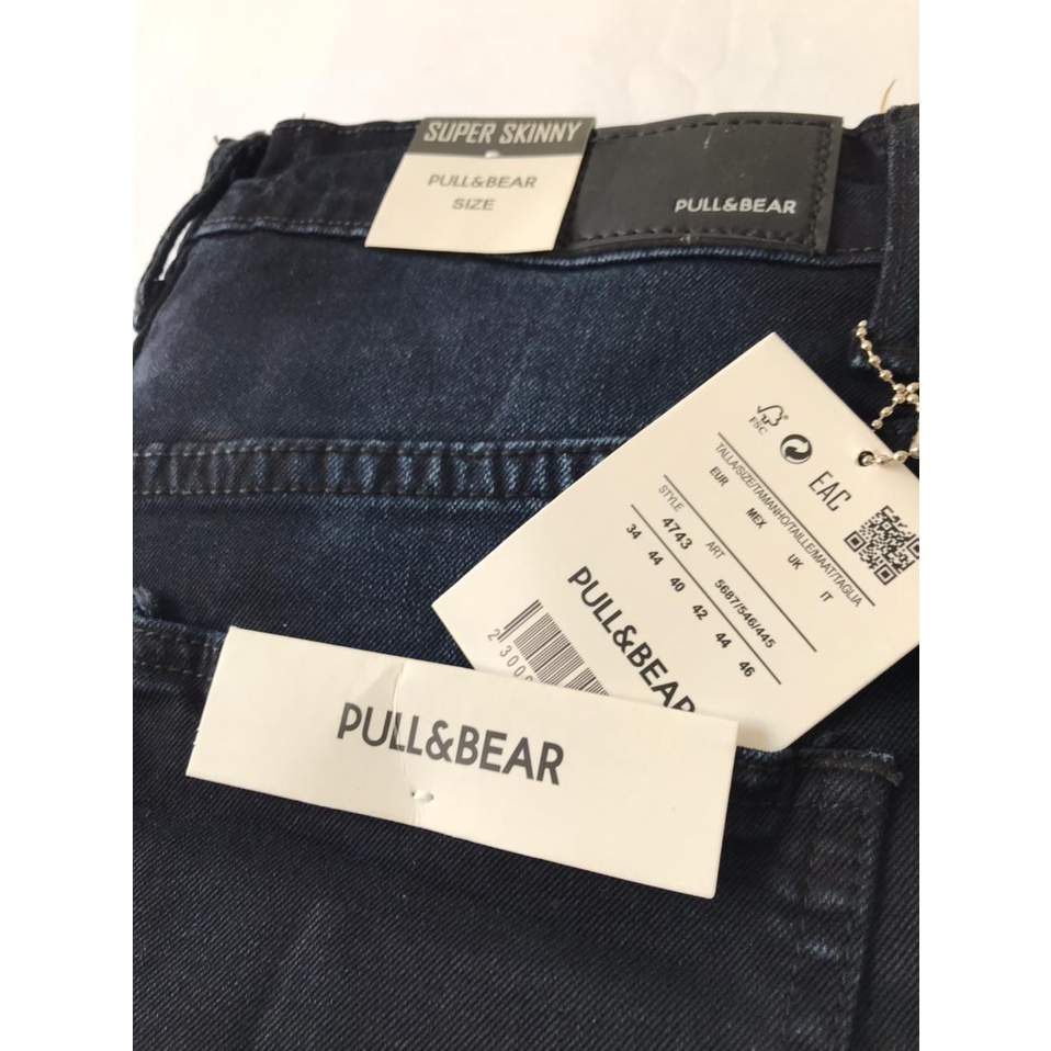 CELANA JEANS PRIA PULL&amp;BEAR BLACK WHISKER NAVY SKINNY STRETCH PULLANDBEAR PULL &amp; BEAR PULL P&amp;B BIRU