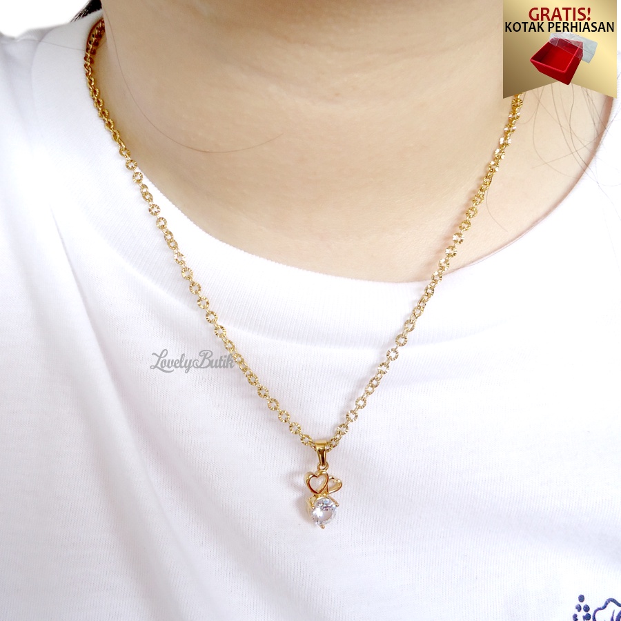 Lovelybutik - Kalung Wanita Korea Terbaru True Lov3 Baru Kalung Remaja Dewasa Titanium Asli Anti Karat Model Terbaru Kalung Rantai Nori donat dan Liontin Love Bonus Free Kotak Perhiasan