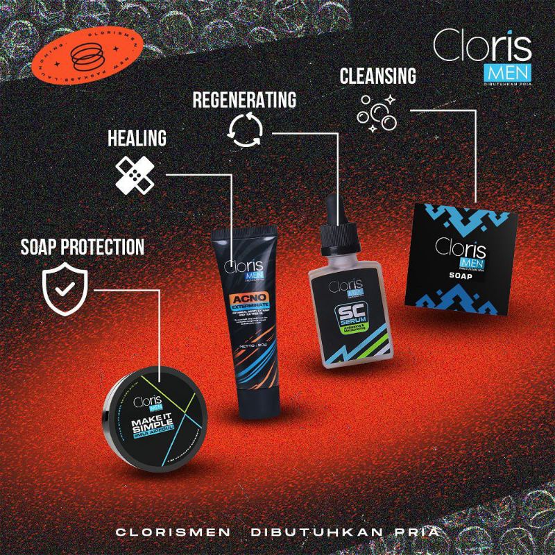 Paket Cloris Men Soap Sabun Wajah Pria Clorismen Acne Brightening Series Perawatan &amp; Treatment Kulit Sensitif Cuci Muka Penghilang Jerawat dan Bekas Jerawat Cream Pelembab Wajah Pria