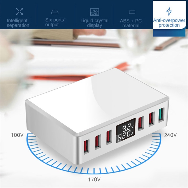Tk Adapter Charger 6 Port Usb 3.0 Fast Charging Display Digital Untuk Handphone