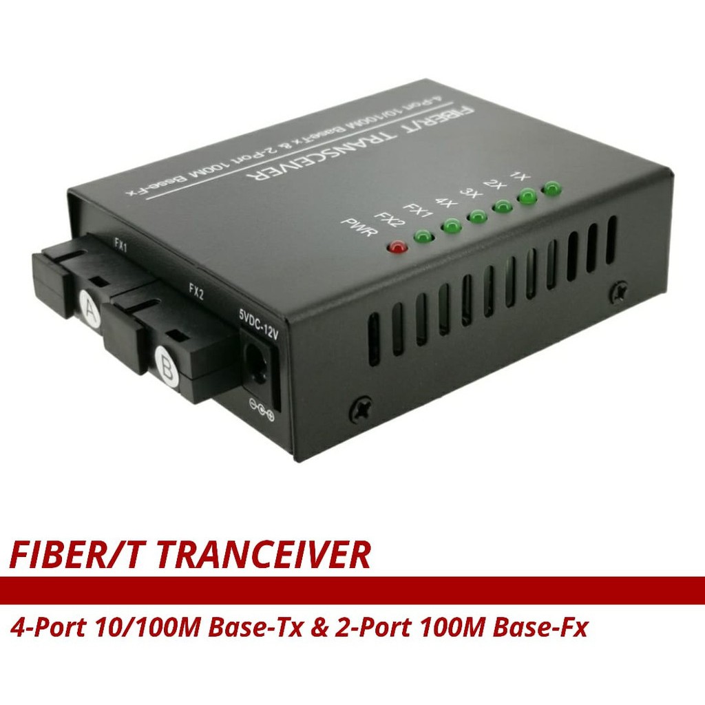 Converter 2 FO 4 LAN 10/100Mbps fiber optic + Adaptor