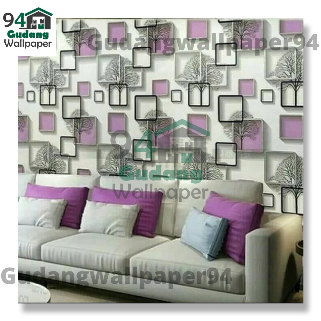 Gudang Wallpaper Sticker Dinding kamar Anti Air Murah Dan Terbaik Motif kotak 3D Ungu
