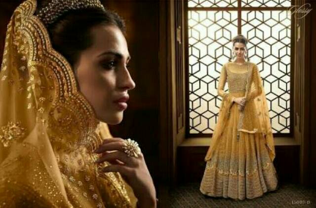 Readystock Dress India Embroidery Anarkali Gold Salwar Set ORI Impor Dupatta Mewah »(geser foto)«