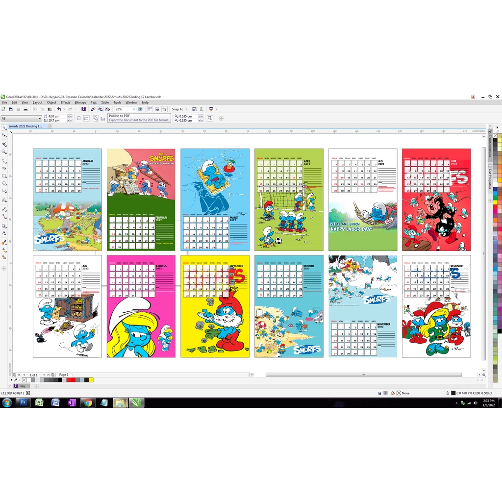 

Kalender DINDING 2024 SMURF SMURFS Calendar Komik bisa custom desain bebas