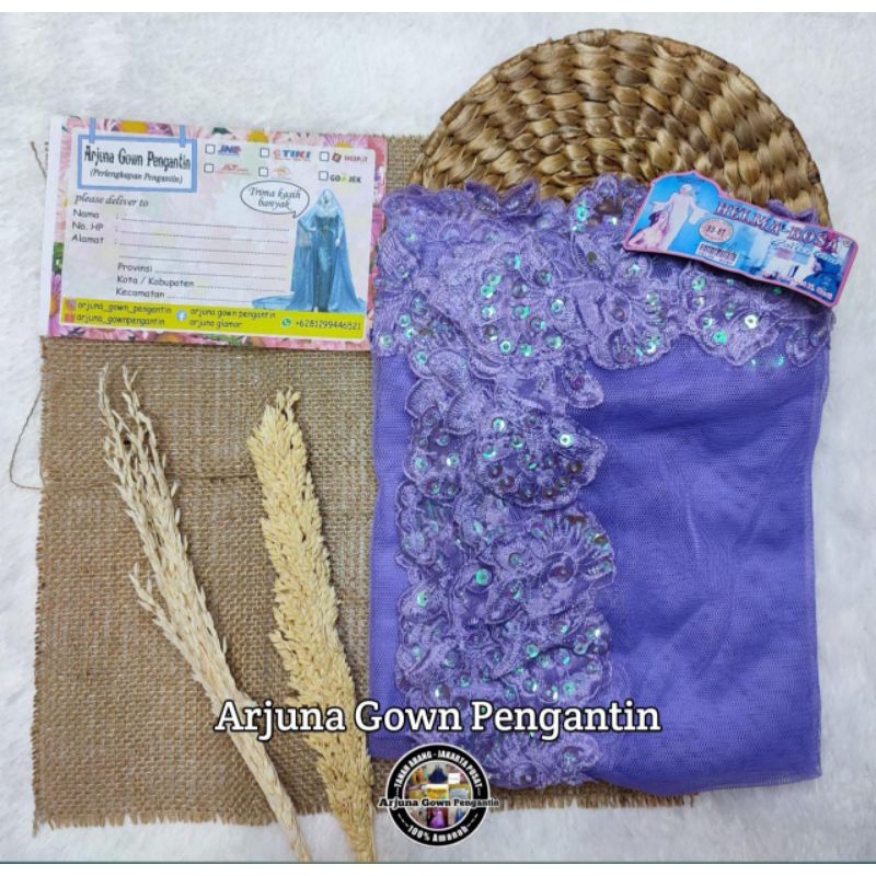 [TERMURAH] Selendang Bordir Payet || selendang akad || Selendang Pengantin Payet-Lilac