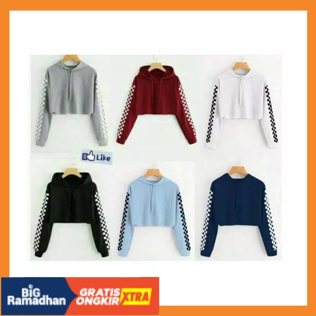 POLOS MOTIF MERAH PUTIH HITAM BIRU KUNING ASLI / SWEATER CROP HODIE CATUR 3W bhn babyterri fit L