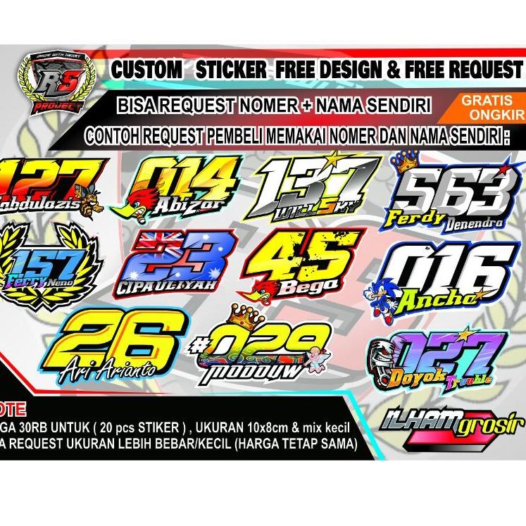 STIKER NOMER STAR BALAP MOTOR |30rb/ 20 pcs stiker| DESIGN BEBAS REQUEST APA AJA |nama beng kel | na