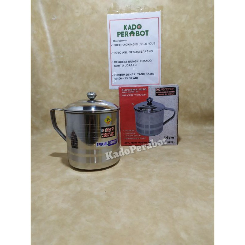 Mug St 14cm ROSH - cangkir Stainless premium - gelas stainless gagang