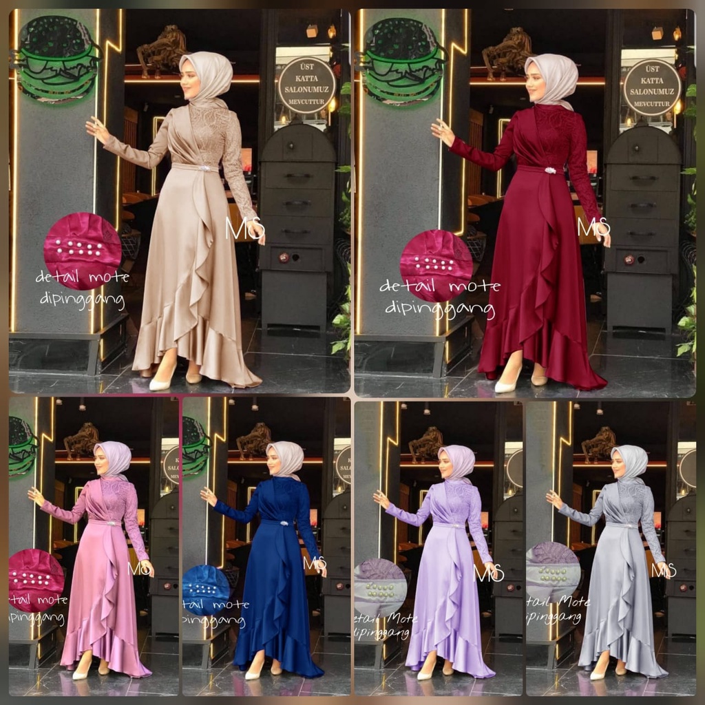 4 UKURAN M L XL XXL MAXY KALISTE FASHION MUSLIM PAKAIAN WANITA DRESS GAMIS MAXI BRUKAT VELVET MS ADA VIDEO REAL PICT