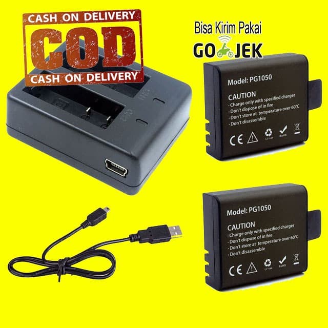 Charger Baterai 2 PCS Baterai for EKEN H9 H9R H8PRO H8R SJCAM SJ