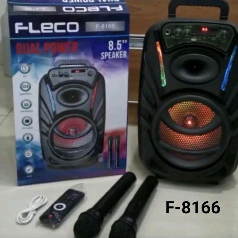 SPEAKER BLUETOOTH FLECO 8'5 INCH F-8166 BONUS DUA MIC WIRELESS KARAOKE SPEAKER / COD SPEAKER BLUETOO