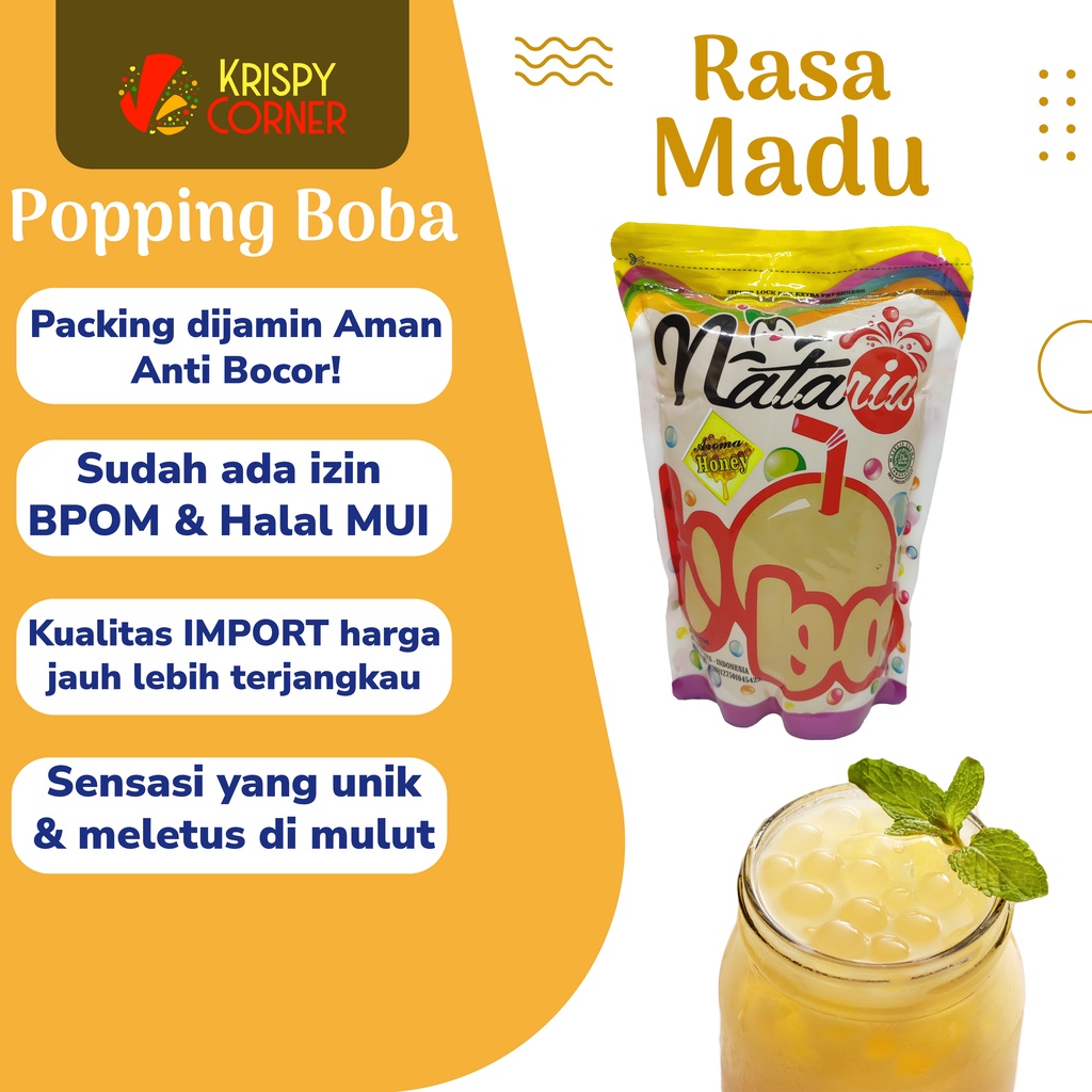 

Popping Boba Madu Jelly Mutiara Topping Minuman Kekinian poping Boba Rasa Honey 500 Gr