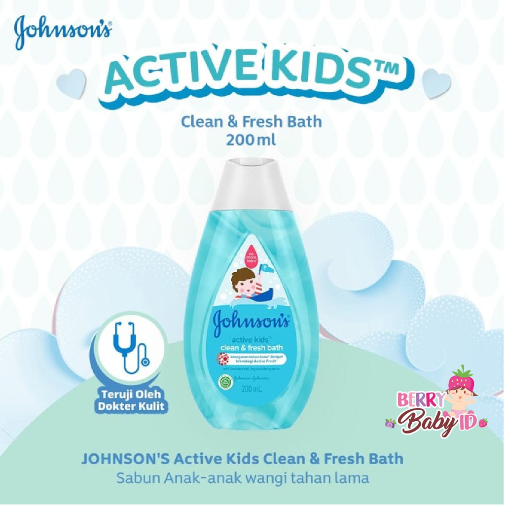 Johnson's Baby Active Kids Clean &amp; Fresh Bath Sabun Cair Anak 200 ml Johnsons Berry Mart