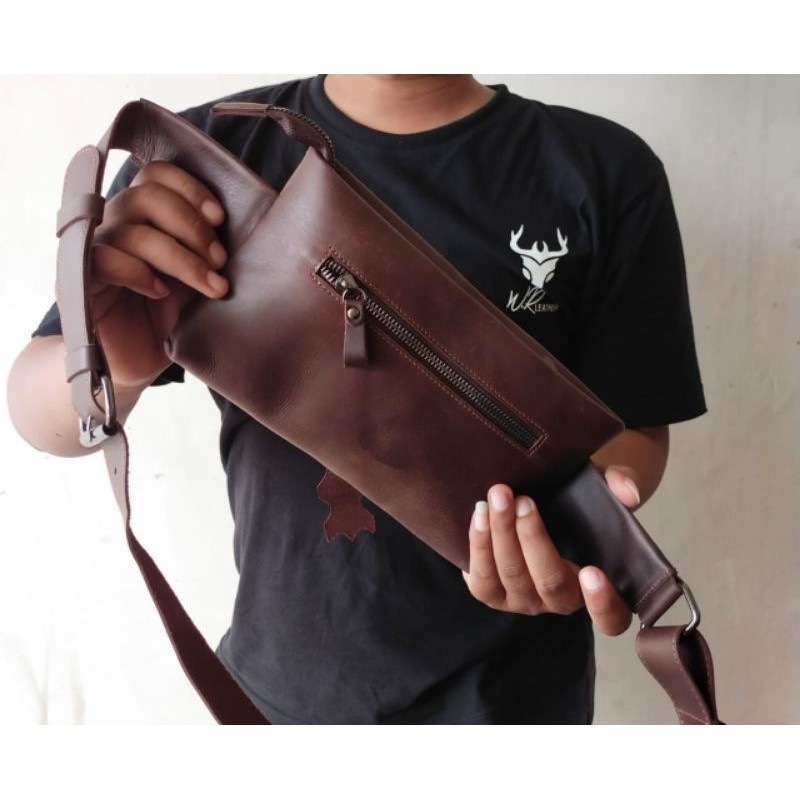 Tas Waistbag Wr.Leather 100% Kulit Sapi Asli