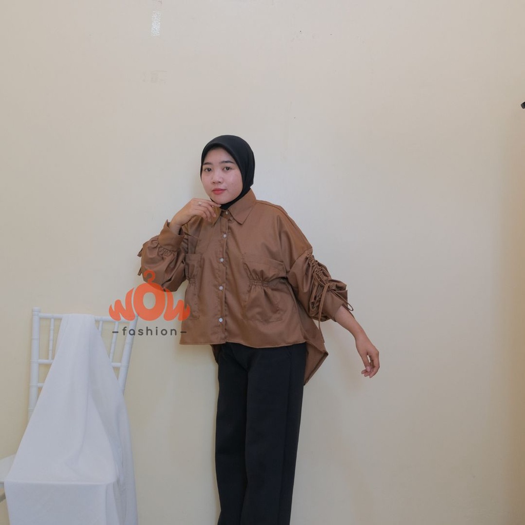 WOW-Gea Kemeja Crop - Kemeja Serut - Kemeja Katun Toyobo - Atasan Lucu