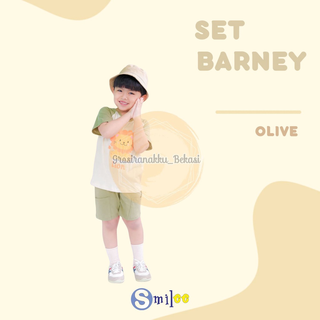 Setelan Anak Unisex  Barney  Smilee  Warna  Olive Lion Size 1-5 Thn