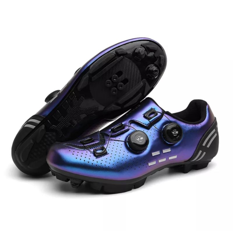 Sport Sepatu Sepeda Cleat MTB Bicycle Shoes Cleats Mountain Bike Sepatu Gowes Cleat MTB 2 BOA Biru