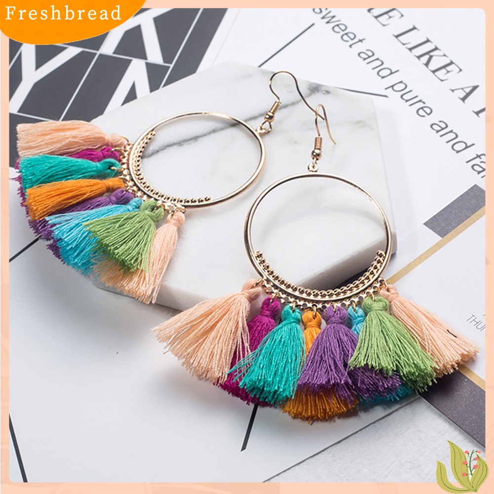 Fresh| Anting Kait Gantung Wanita Desain Rumbai Gaya Bohemian Untuk Pesta / Hadiah