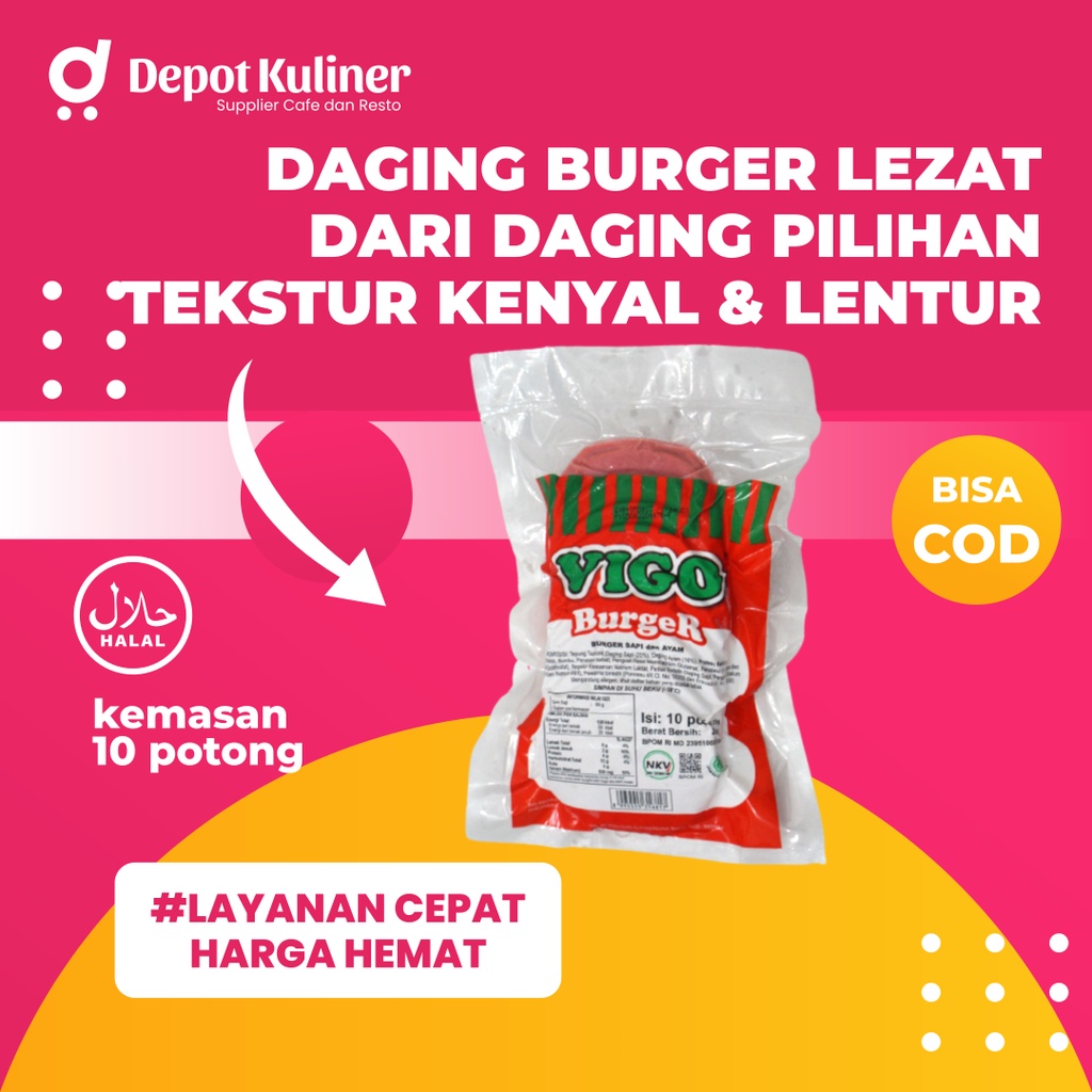 Vigo Daging Burger Sapi atau Ayam 230G Isi 10