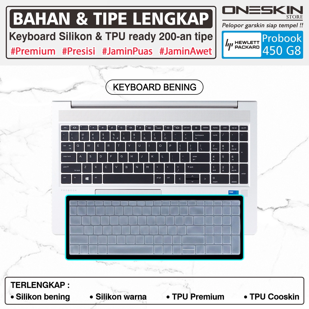 Garskin Sticker Laptop Pelindung Keyboard Screen Protector HP ProBook 450 G8 Gambar Full Body Silikon Bening Warna Glossy Doff Anti Blueray