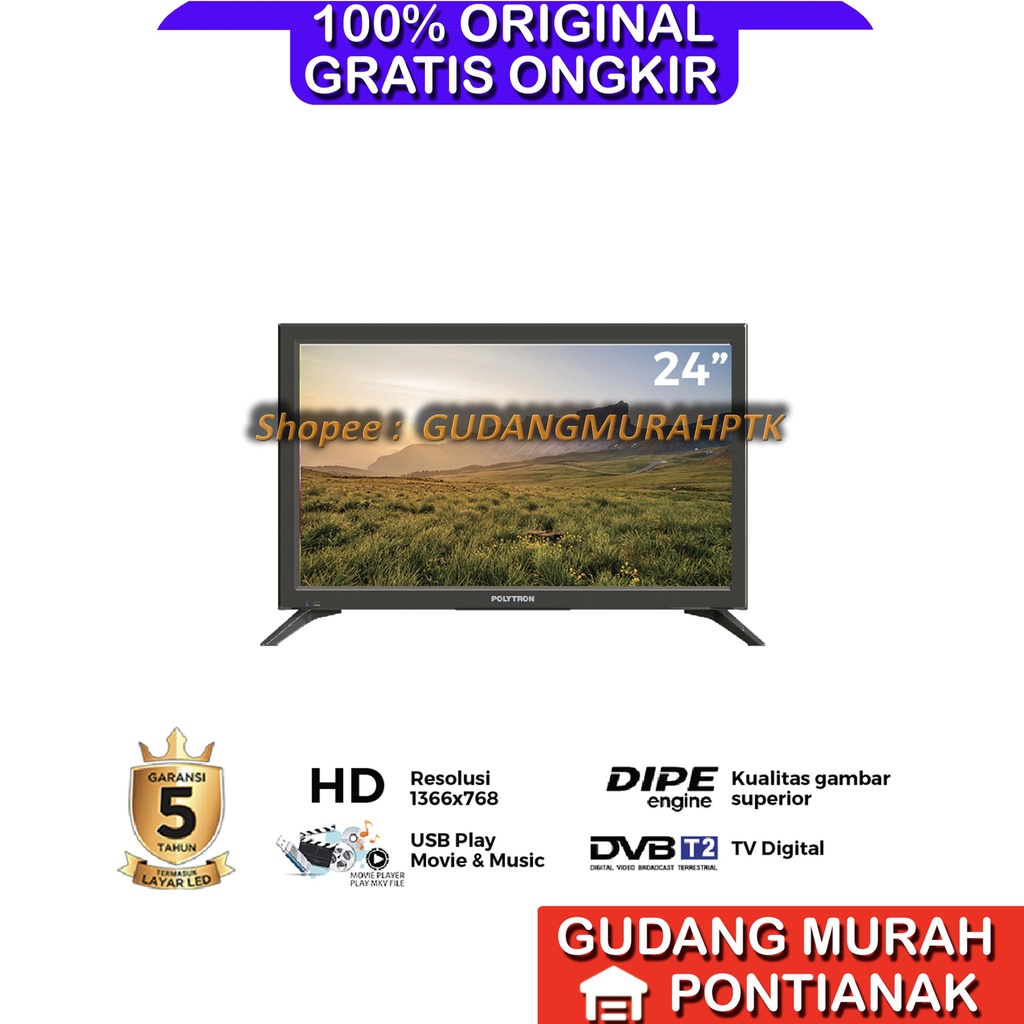 Televisi POLYTRON DIGITAL 24&quot; GARANSI 5 TAHUN TV 24inch 24 PLD 24V0853 DIPE Engine Tv bersih