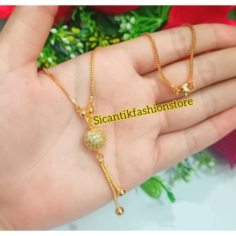 Kalung Titanium Liontin Bola Besar Fashion Wanita 45CM Terlaris Anti Karat Kalung Titanium Gold