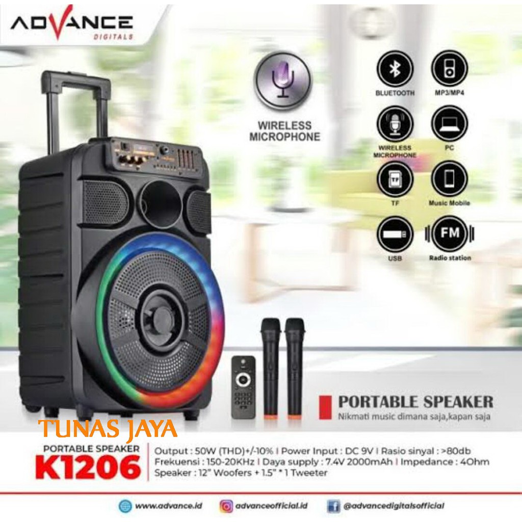 Speaker Meeting Portable Advance K1206/K-1206 12 Inch +Mic Wireless