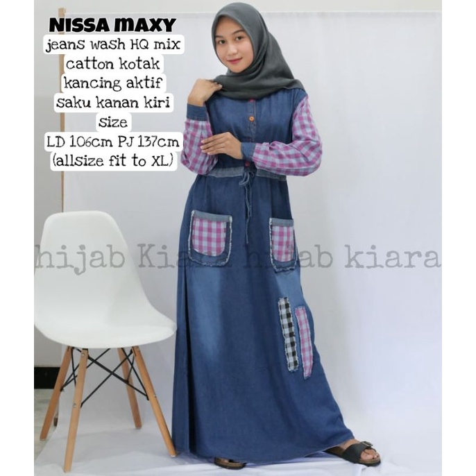 gamis jeans wanita-gamis murah-gamis kombinasi-nissa maxi
